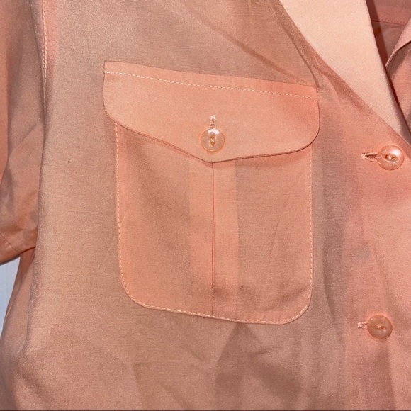 Karen Scott Shirt Blouse Short Sleeve Button Up Notched Collar Top Shoulder Pads - Picture 4 of 10